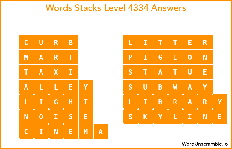 Word Stacks Level 4334 Answers