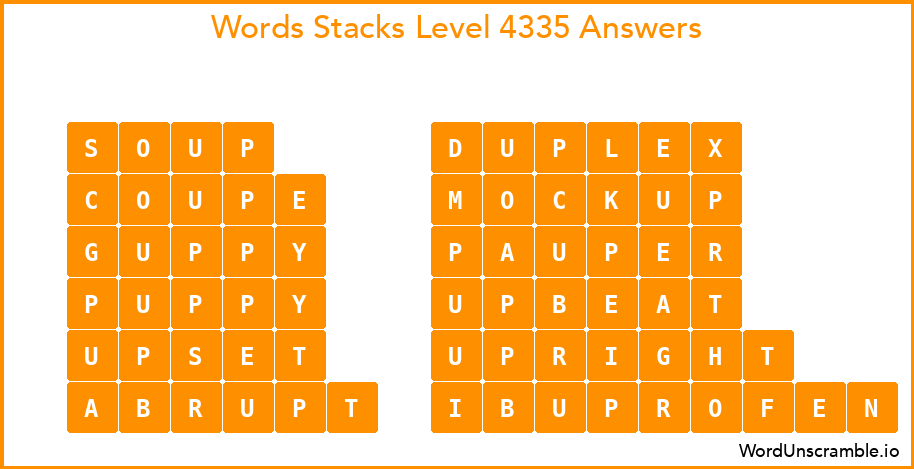 Word Stacks Level 4335 Answers