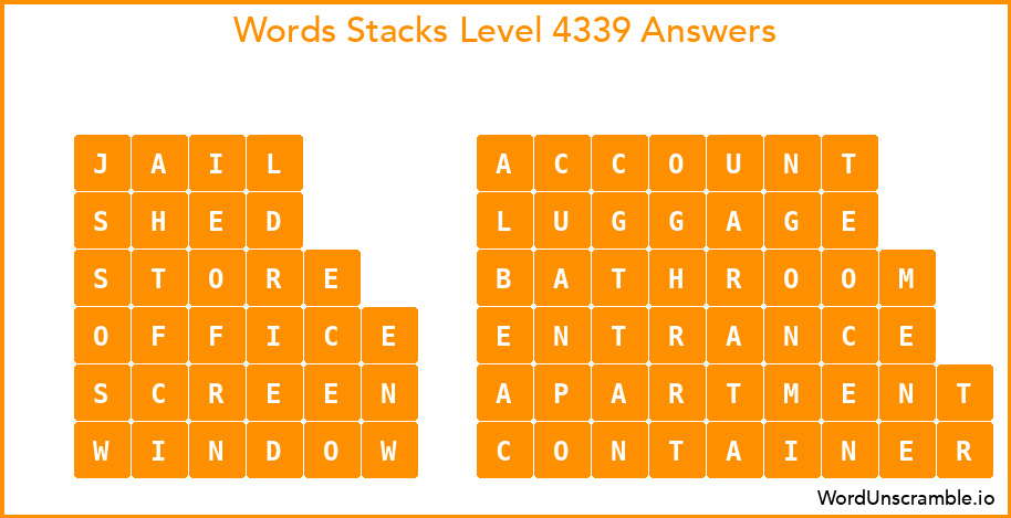 Word Stacks Level 4339 Answers