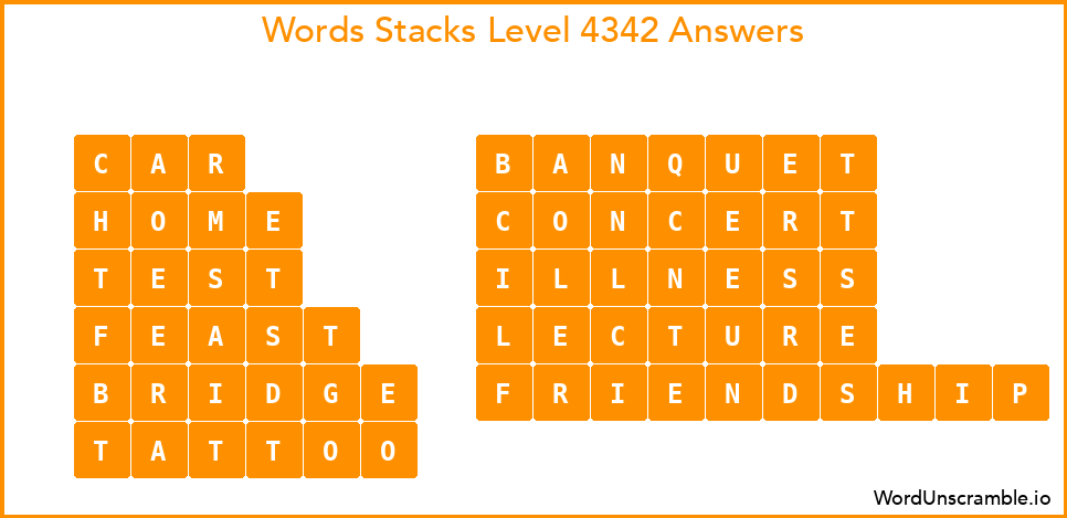 Word Stacks Level 4342 Answers