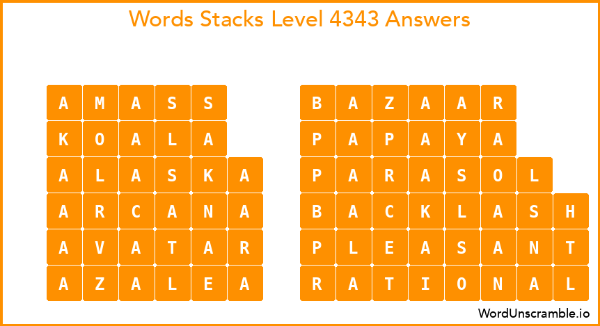 Word Stacks Level 4343 Answers