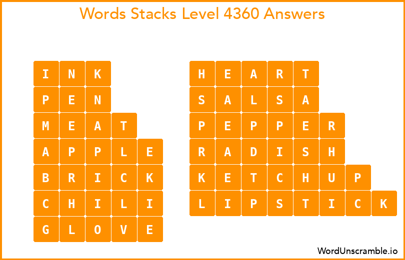 Word Stacks Level 4360 Answers