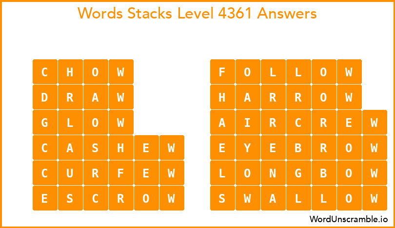 Word Stacks Level 4361 Answers