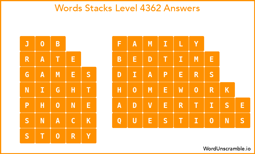 Word Stacks Level 4362 Answers