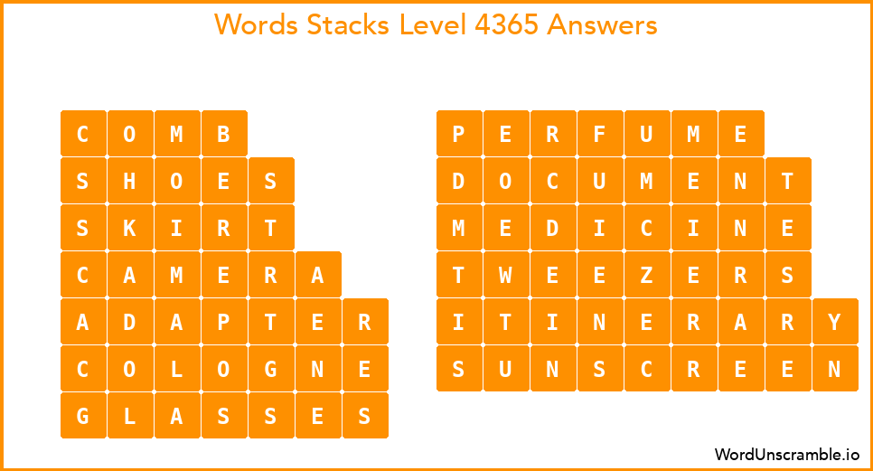 Word Stacks Level 4365 Answers