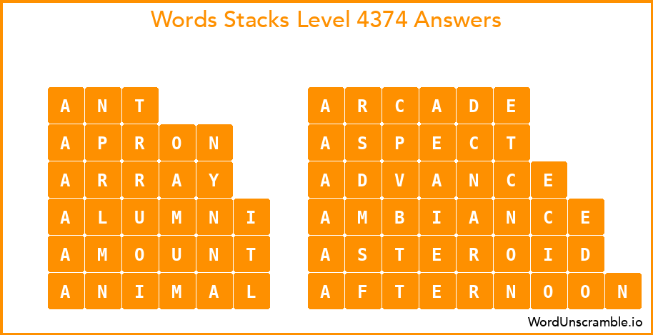 Word Stacks Level 4374 Answers