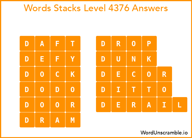 Word Stacks Level 4376 Answers