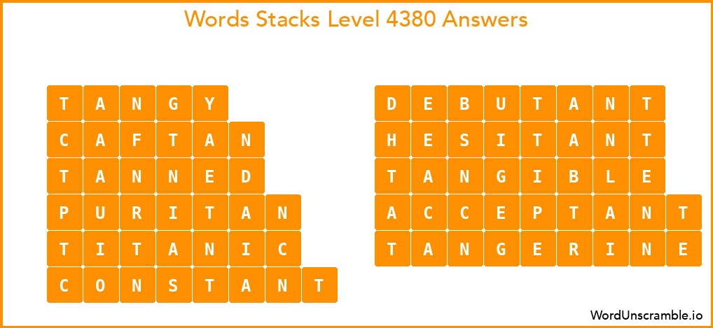 Word Stacks Level 4380 Answers