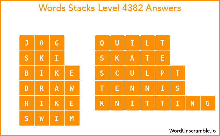 Word Stacks Level 4382 Answers