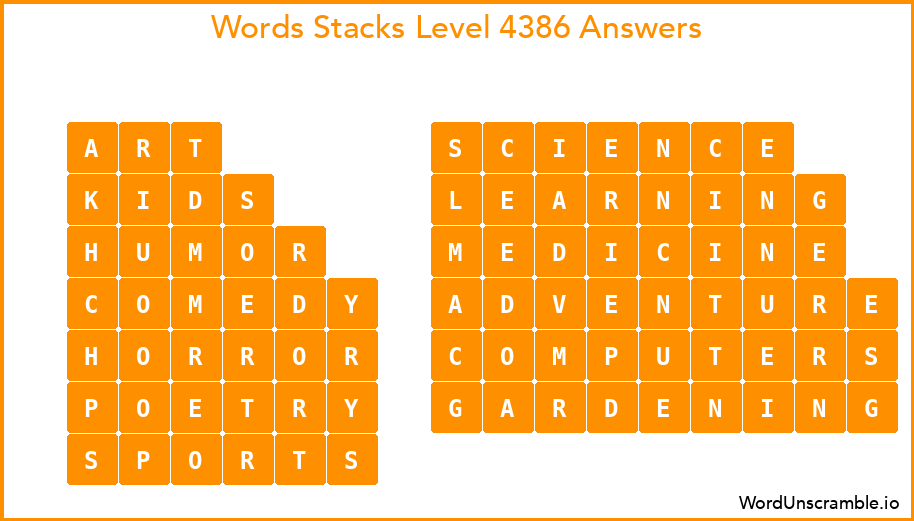 Word Stacks Level 4386 Answers