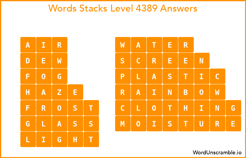 Word Stacks Level 4389 Answers