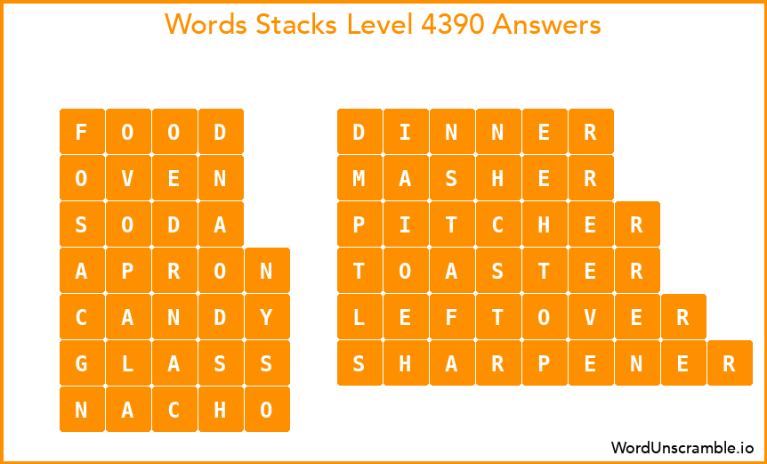 Word Stacks Level 4390 Answers