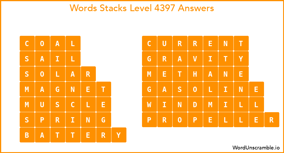 Word Stacks Level 4397 Answers