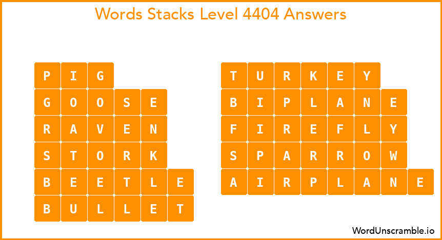Word Stacks Level 4404 Answers