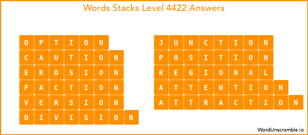 Word Stacks Level 4422 Answers
