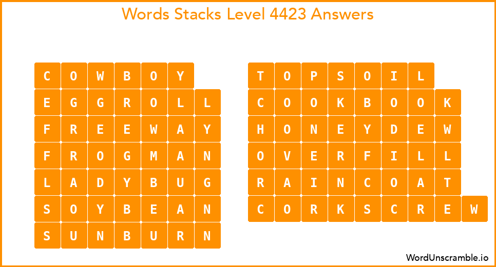 Word Stacks Level 4423 Answers