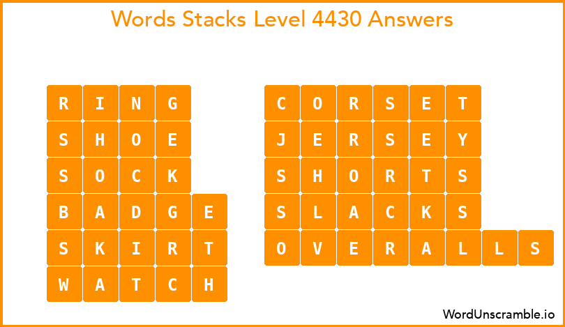 Word Stacks Level 4430 Answers