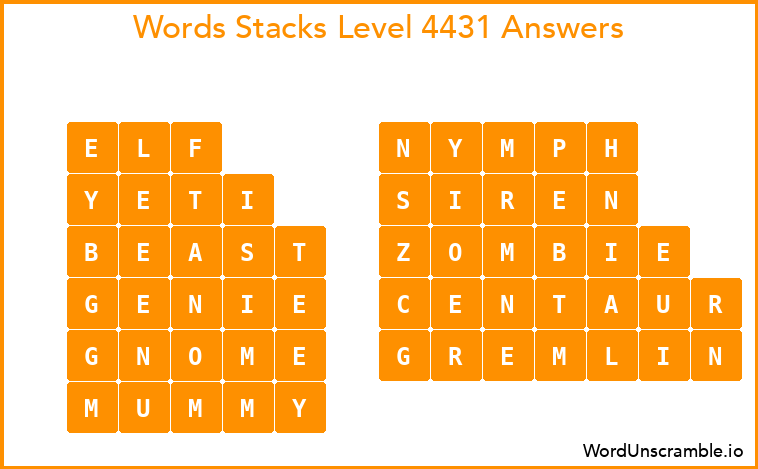 Word Stacks Level 4431 Answers