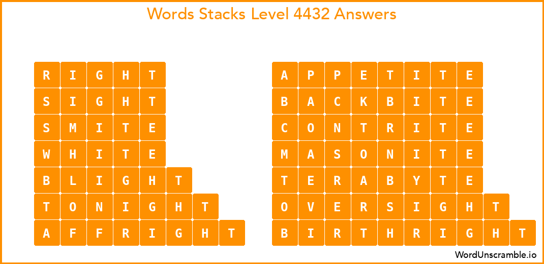 Word Stacks Level 4432 Answers