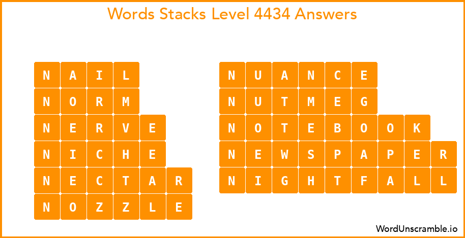 Word Stacks Level 4434 Answers