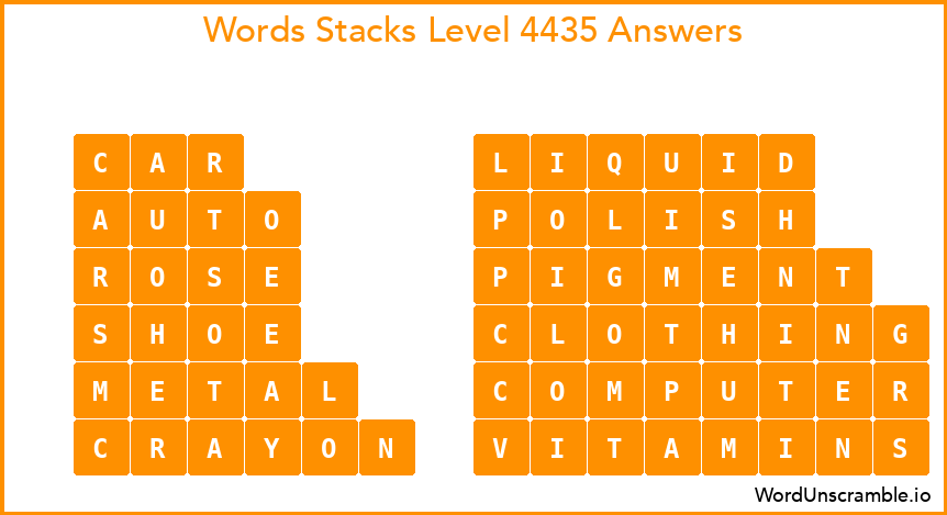 Word Stacks Level 4435 Answers