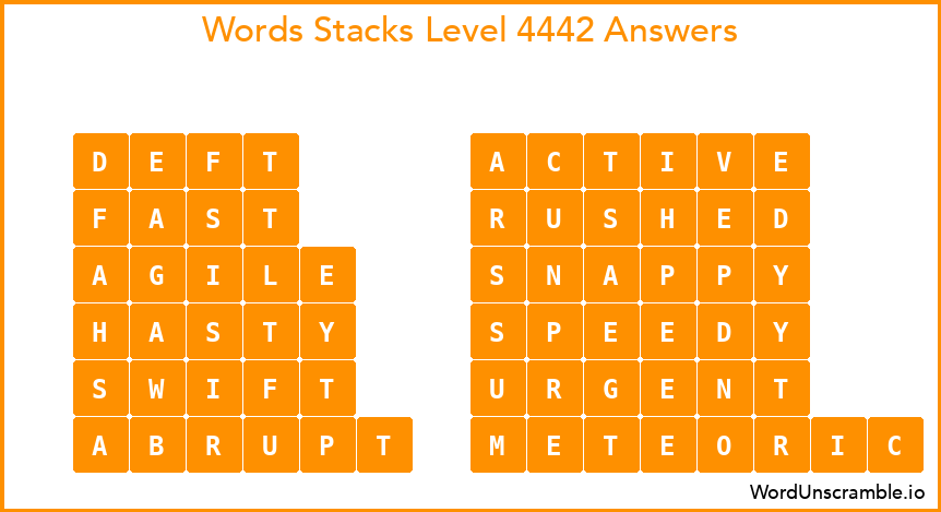 Word Stacks Level 4442 Answers