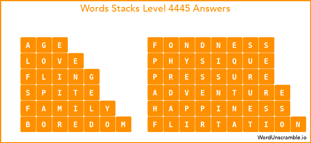 Word Stacks Level 4445 Answers