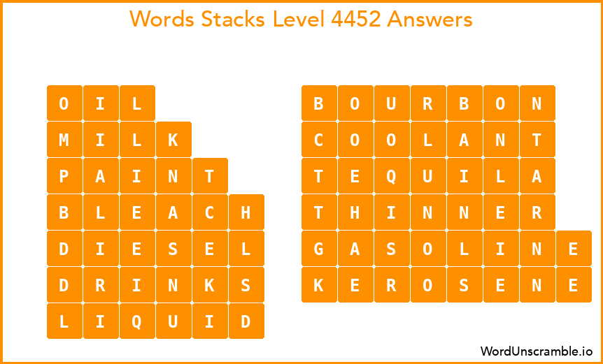 Word Stacks Level 4452 Answers