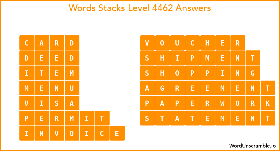 Word Stacks Level 4462 Answers