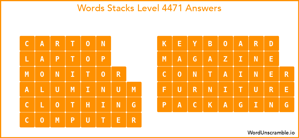 Word Stacks Level 4471 Answers