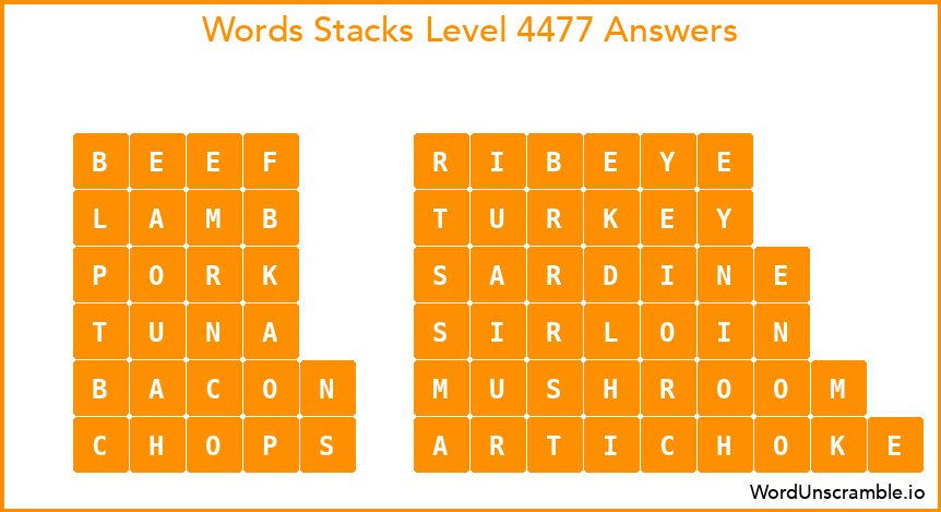 Word Stacks Level 4477 Answers