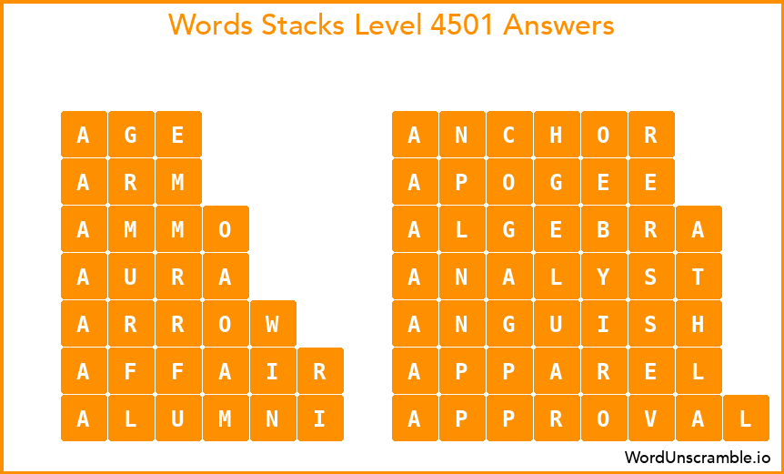 Word Stacks Level 4501 Answers