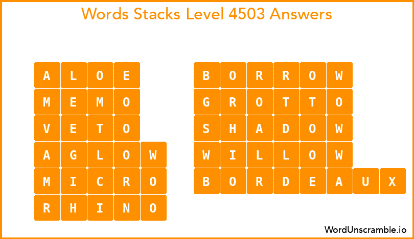 Word Stacks Level 4503 Answers