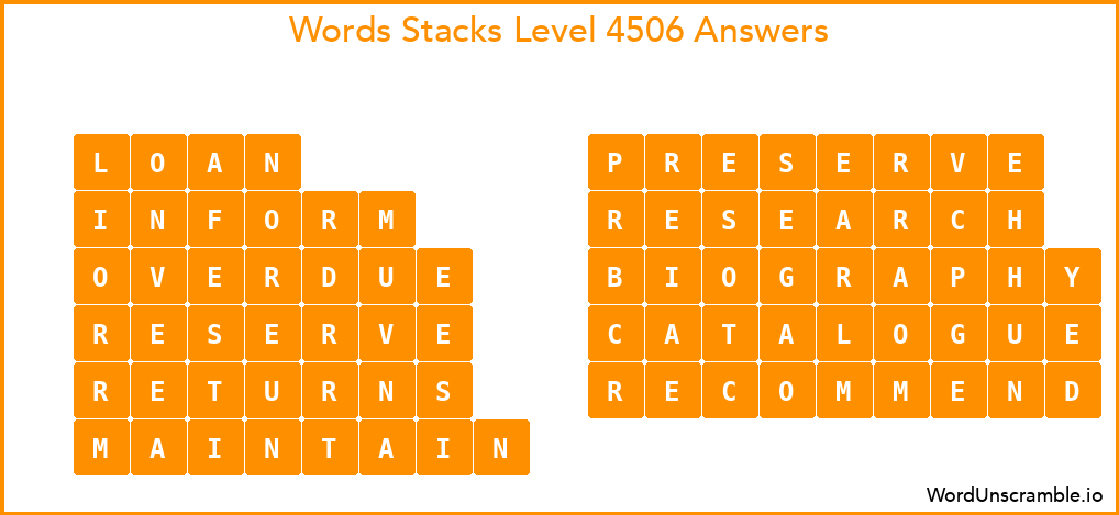 Word Stacks Level 4506 Answers