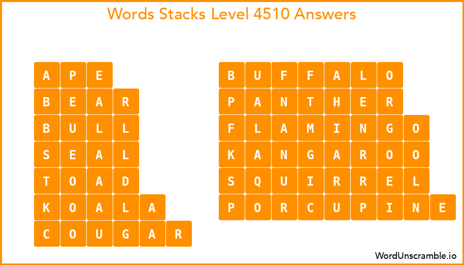 Word Stacks Level 4510 Answers