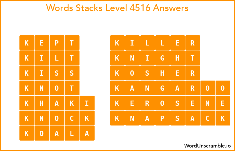Word Stacks Level 4516 Answers