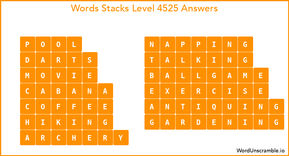 Word Stacks Level 4525 Answers