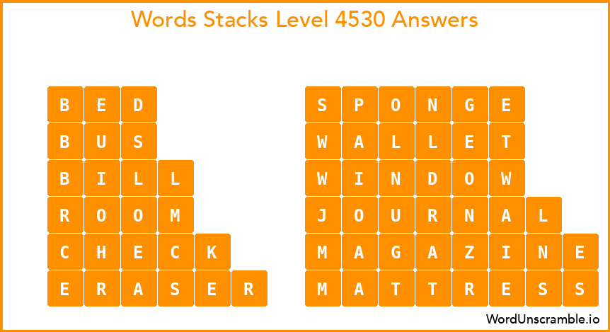 Word Stacks Level 4530 Answers