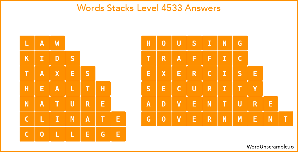 Word Stacks Level 4533 Answers