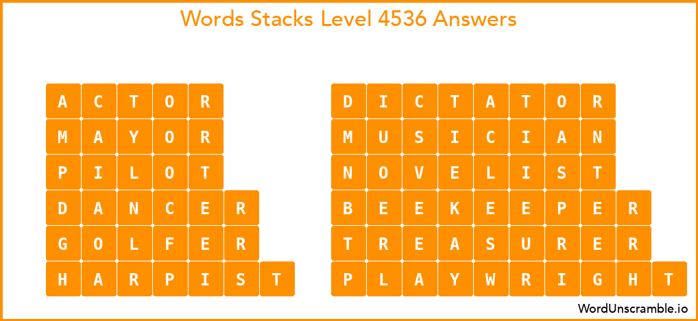 Word Stacks Level 4536 Answers