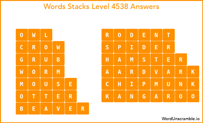 Word Stacks Level 4538 Answers
