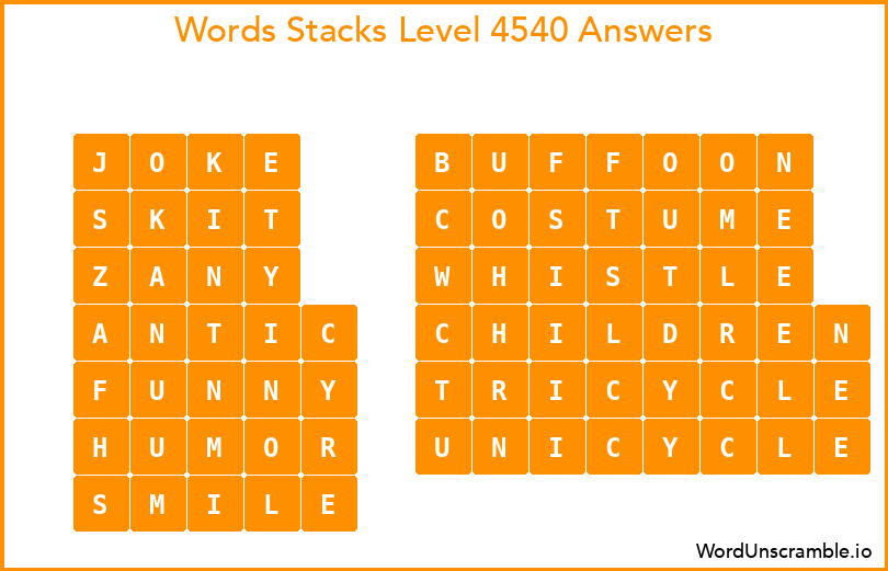 Word Stacks Level 4540 Answers