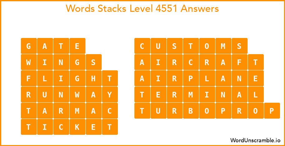 Word Stacks Level 4551 Answers