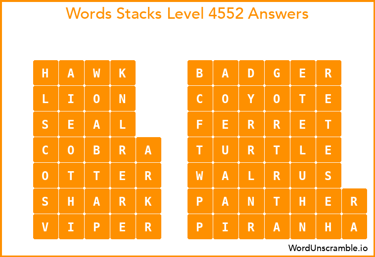 Word Stacks Level 4552 Answers