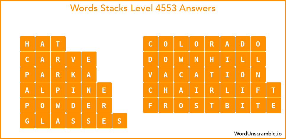 Word Stacks Level 4553 Answers