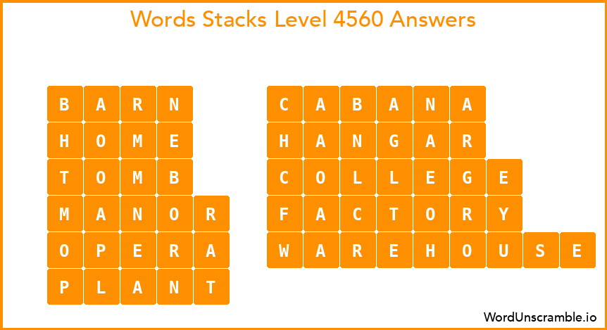 Word Stacks Level 4560 Answers