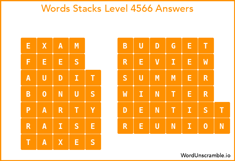 Word Stacks Level 4566 Answers