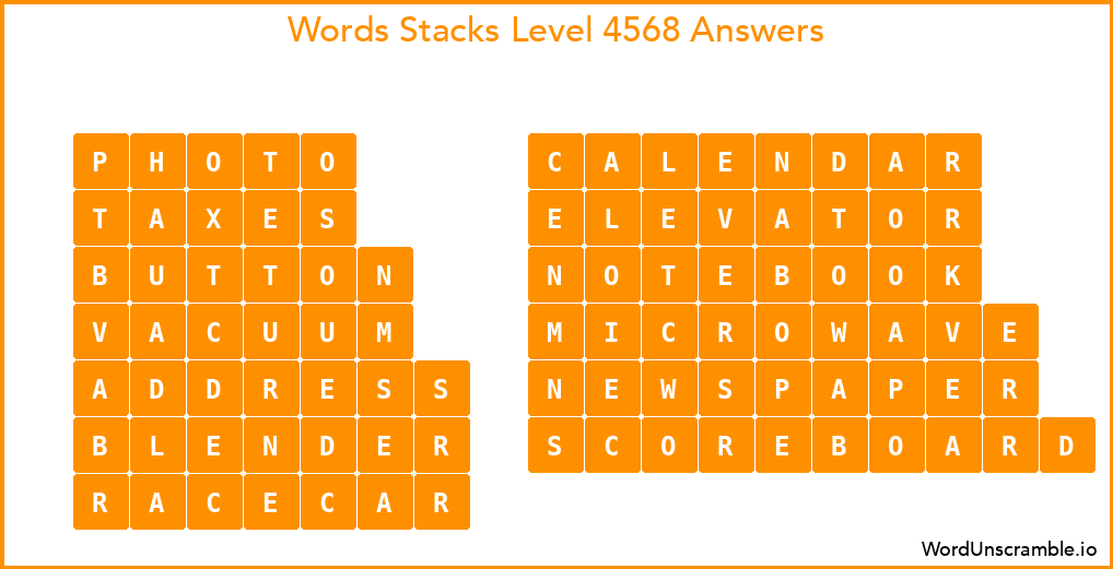Word Stacks Level 4568 Answers