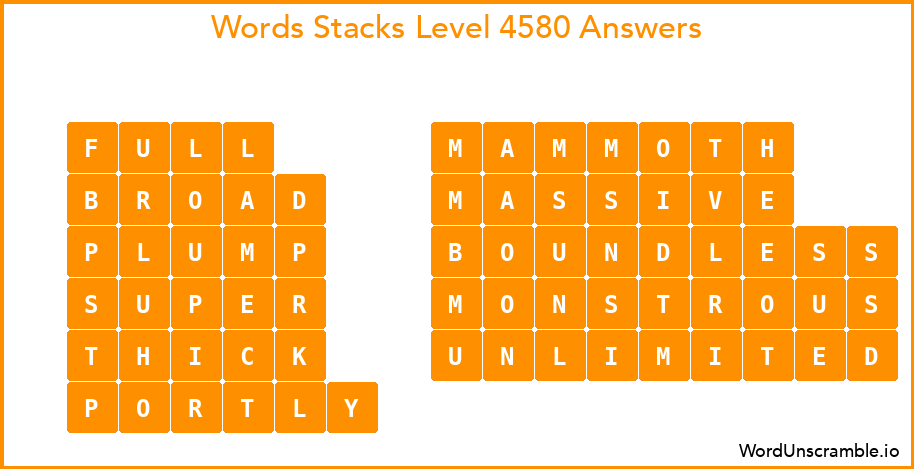Word Stacks Level 4580 Answers