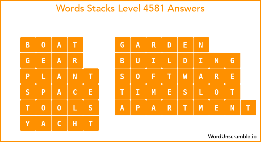 Word Stacks Level 4581 Answers